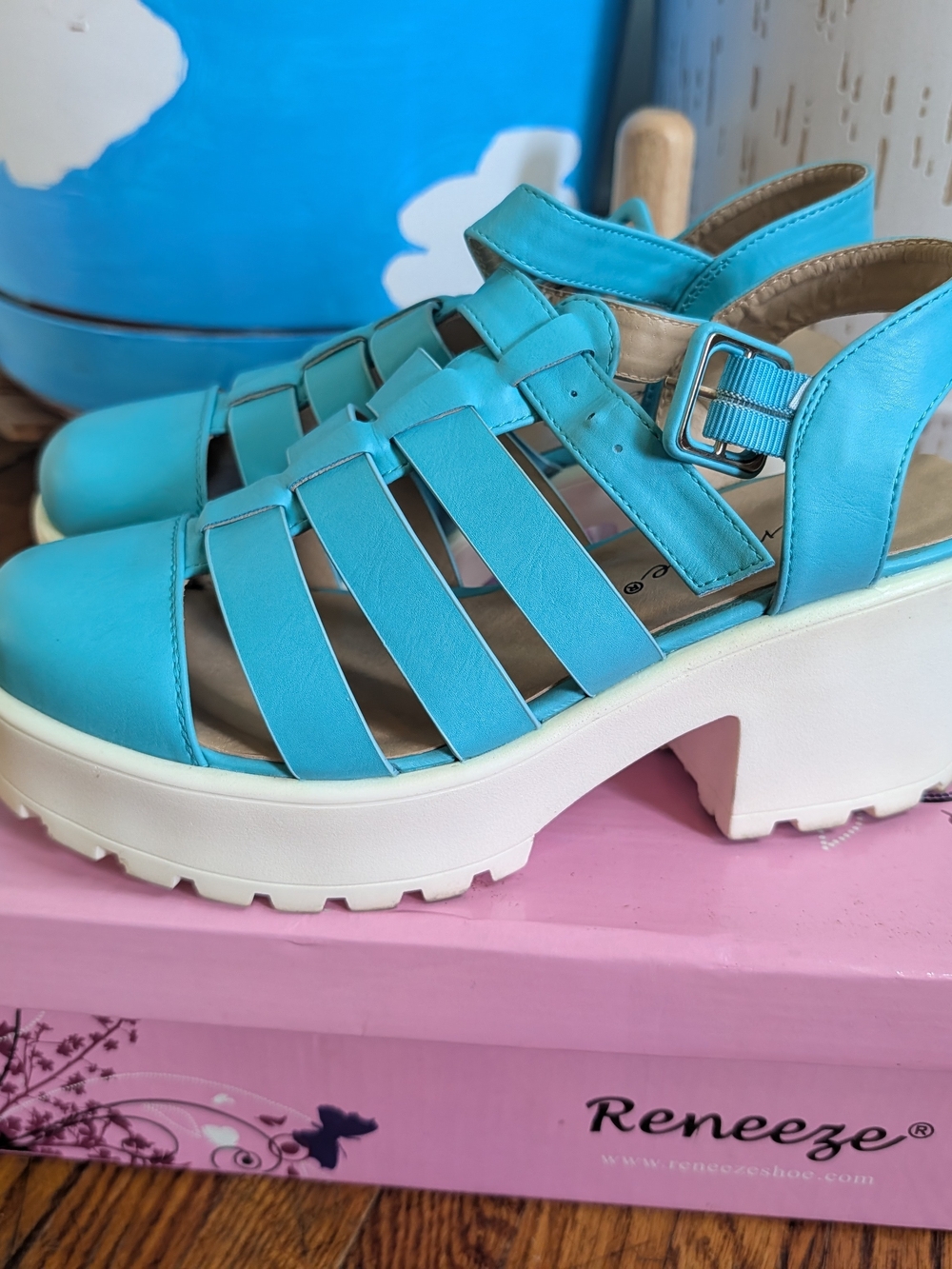 Reneeze Teal Strappy Buckle Sandals for Women - Picture 3 of 7